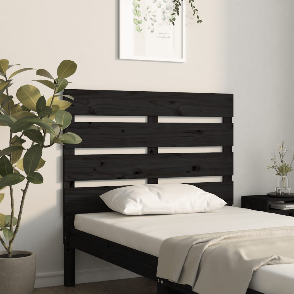 vidaXL Wezgłowie łóżka, czarne, 90x3x80 cm, lite drewno sosnowe