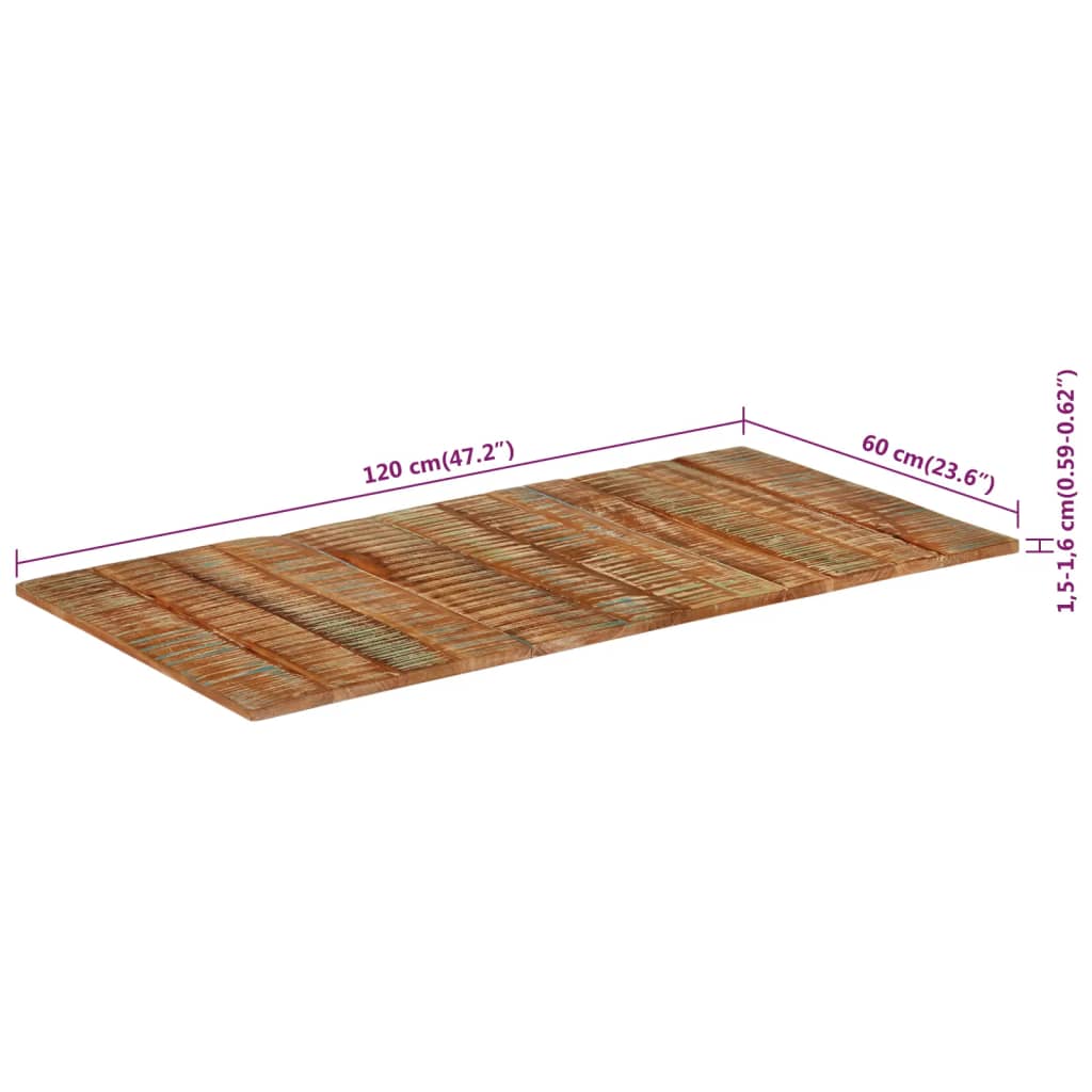 vidaXL Blat stołu, 120x60x(1,5-1,6) cm, lite drewno z odzysku