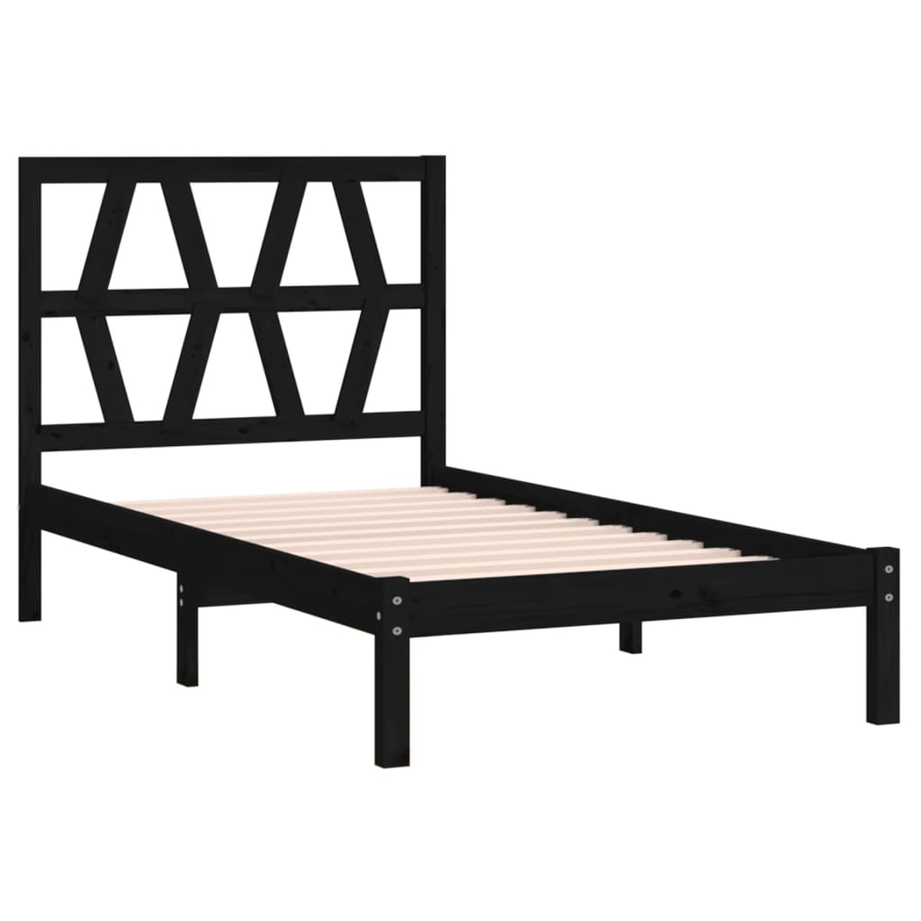 vidaXL Rama łóżka, czarna, lite drewno sosnowe, 75x190 cm, pojedyncza