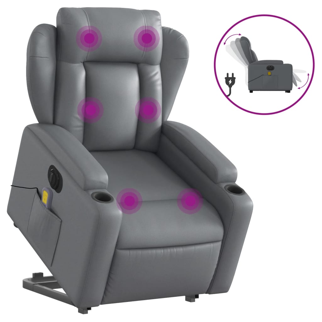vidaXL Rozkładany fotel pionizujący z masażem, elektryczny, szary