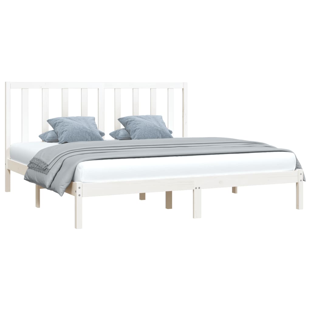 vidaXL Rama łóżka, biała, lite drewno sosnowe, 180x200 cm, Super King