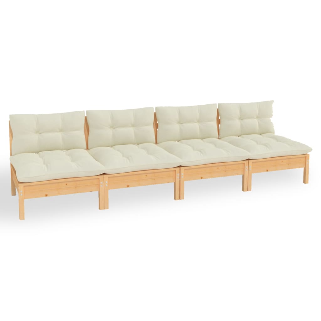vidaXL 4-osobowa sofa ogrodowa z kremowymi poduszkami, drewno sosnowe