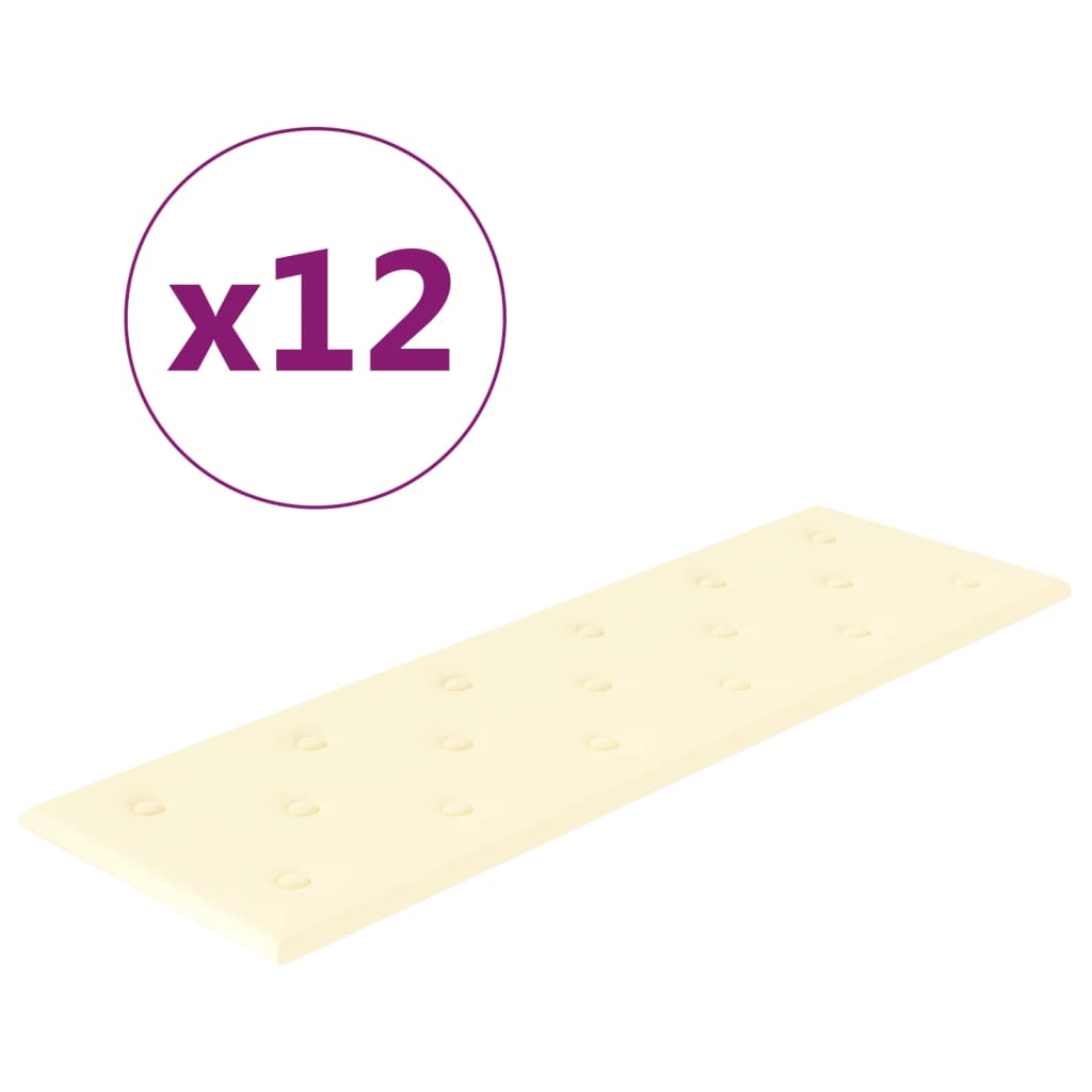 vidaXL Panele ścienne, 12 szt., kremowe, 90x30 cm, sztuczna skóra