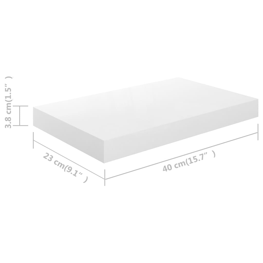 vidaXL Półki ścienne, 4 szt., białe, wysoki połysk, 40x23x3,8 cm, MDF