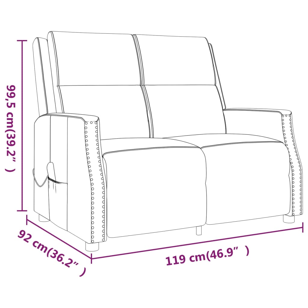 vidaXL Rozkładany fotel masujący, 2-os., kremowy, obity sztuczną skórą