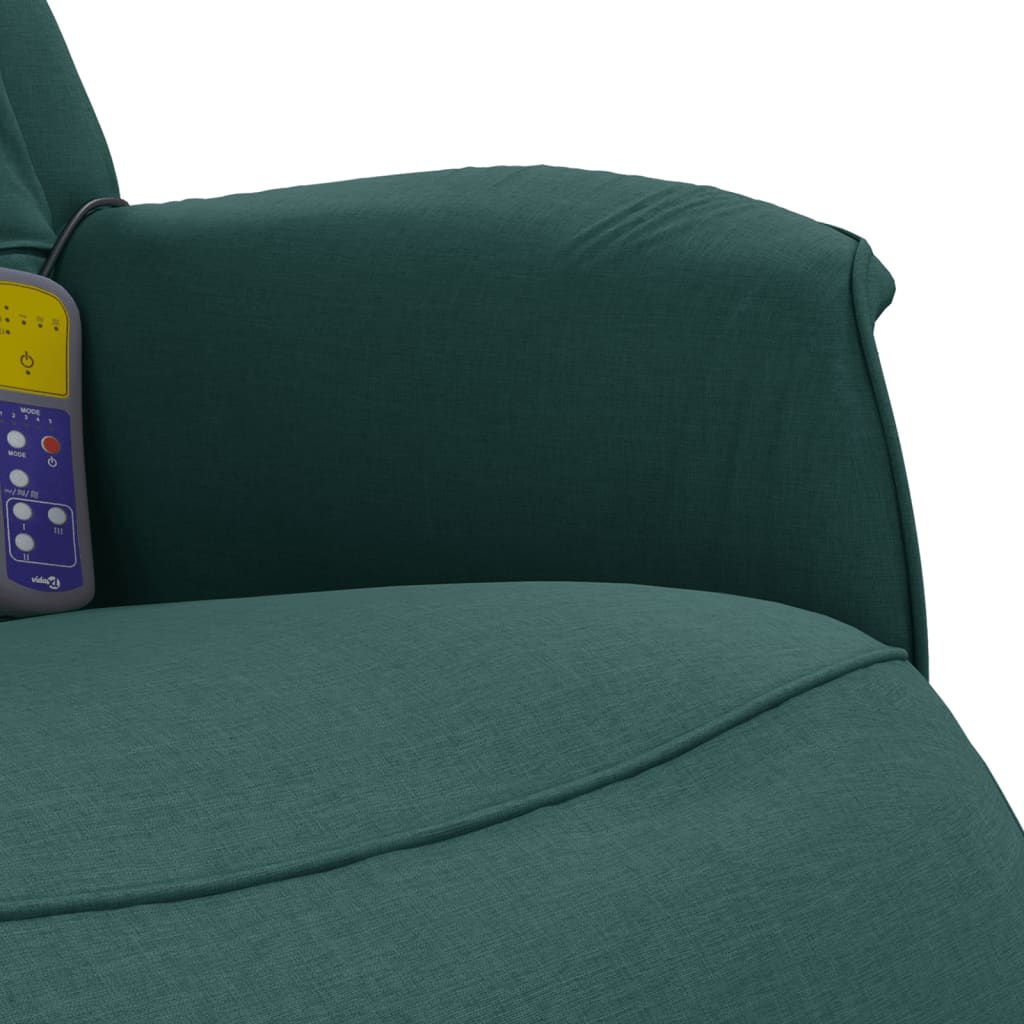 vidaXL Rozkładany fotel masujący z podnóżkiem, ciemnozielony, tkanina