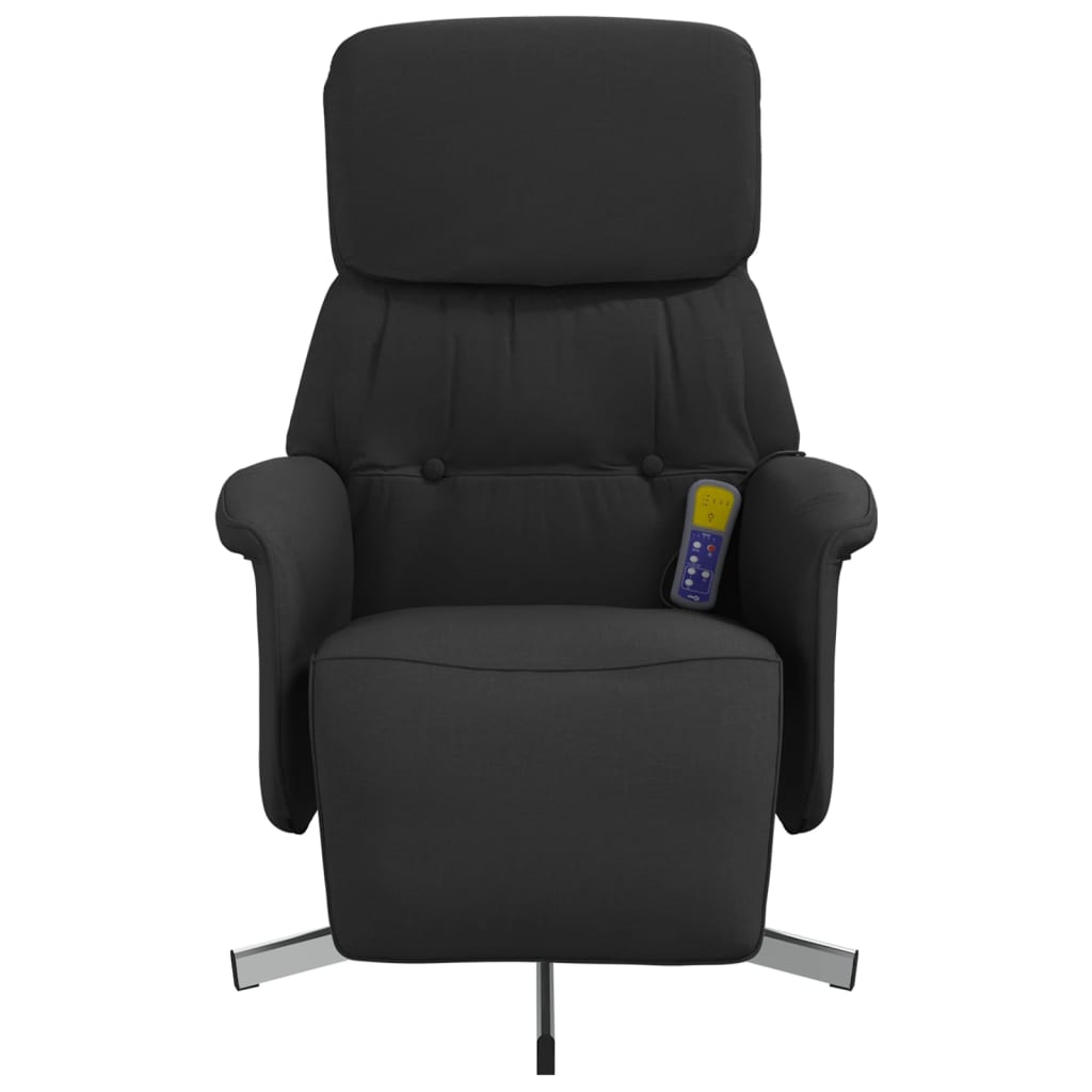 vidaXL Rozkładany fotel masujący z podnóżkiem, czarny, tkanina