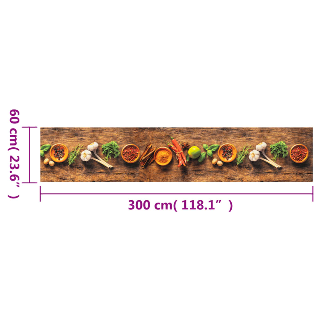 vidaXL Dywanik kuchenny, wzór w przyprawy, 60x300 cm, aksamit