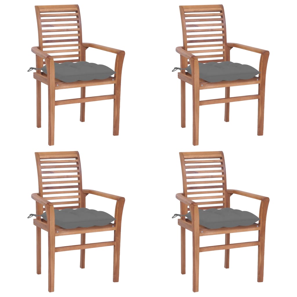 vidaXL Krzesła stołowe, 4 szt., szare poduszki, drewno tekowe