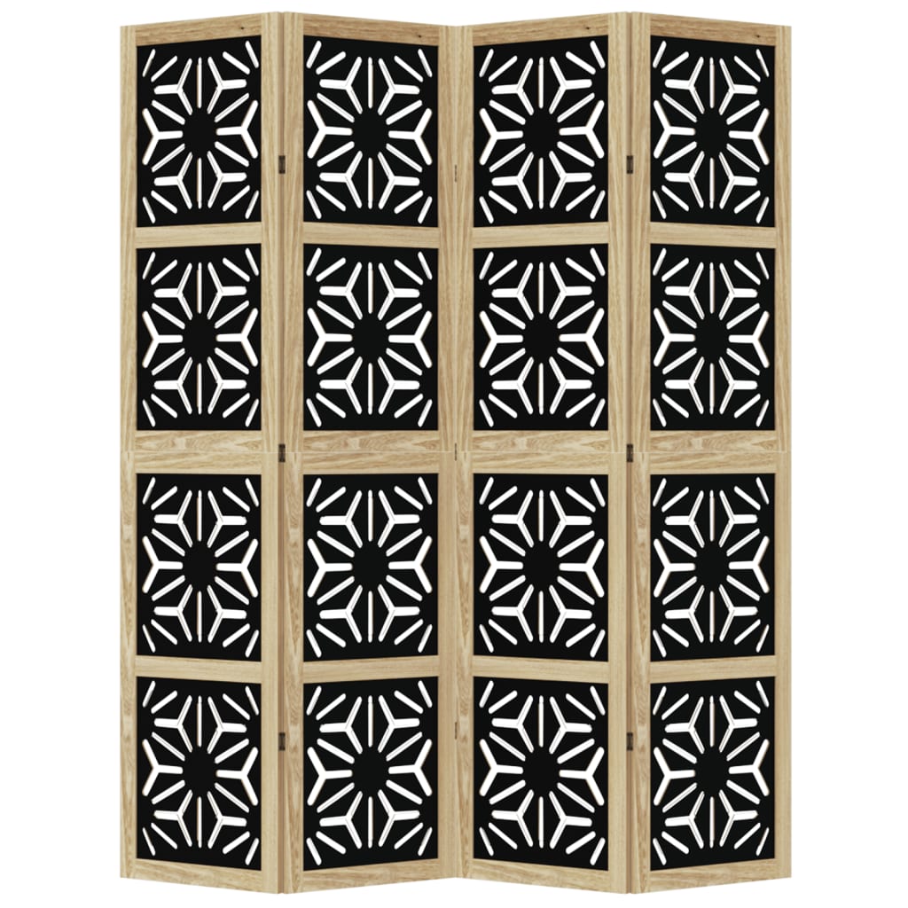 vidaXL Parawan pokojowy, 4-panelowy, brązowo-czarny, lita paulownia