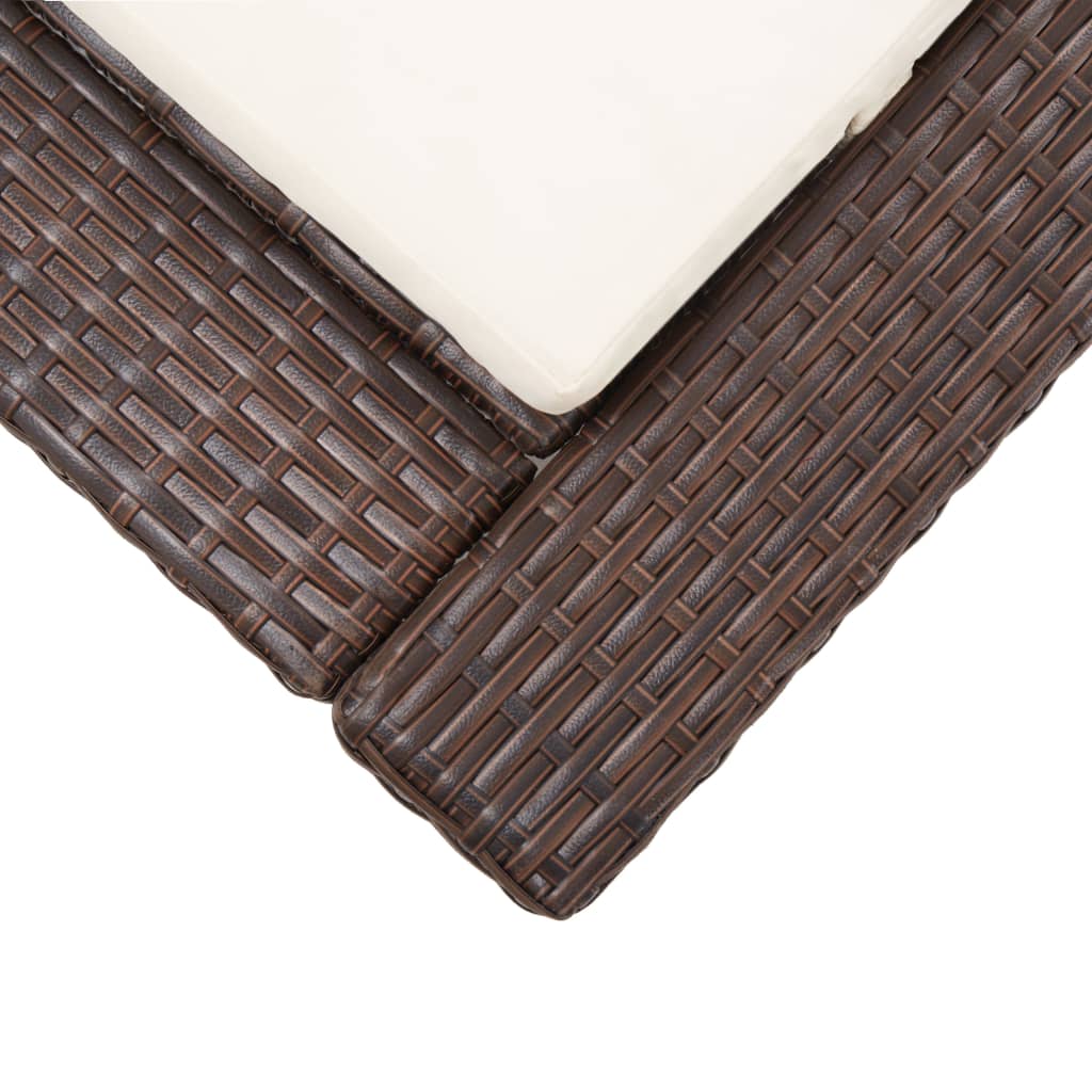 vidaXL Leżak z poduszką, brązowy, polirattanowy