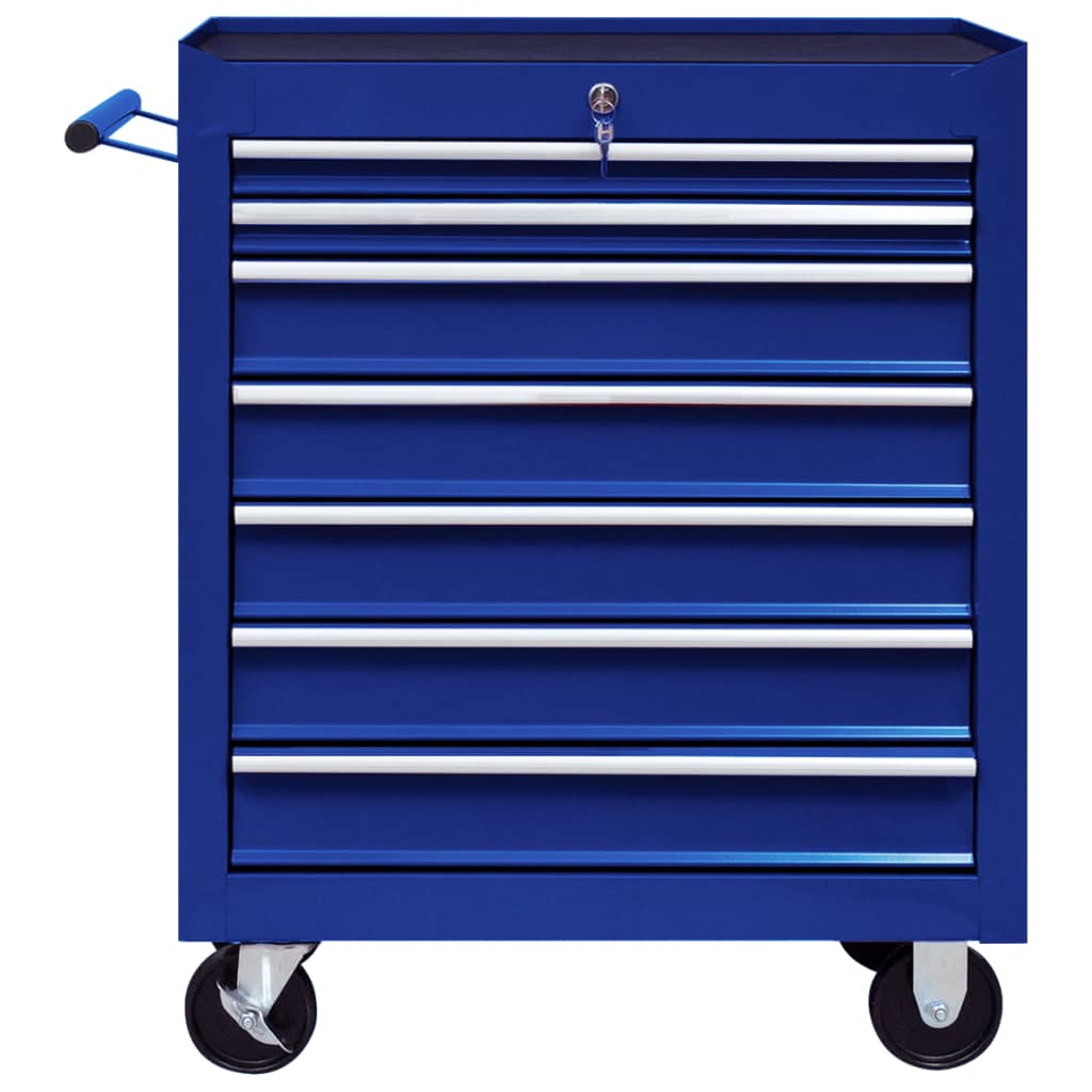 vidaXL Warsztatowy wózek narzędziowy z 7 szufladami, niebieski