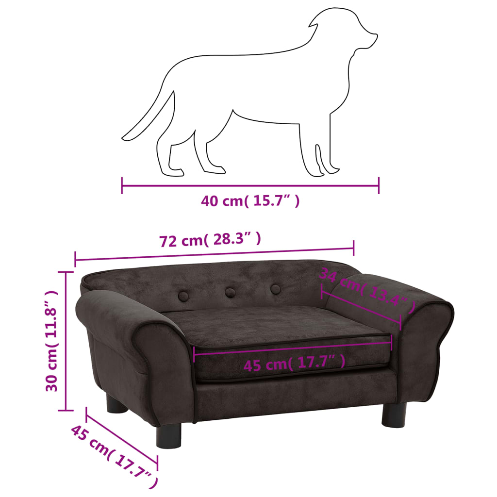 vidaXL Sofa dla psa, brązowa, 72x45x30 cm, pluszowa