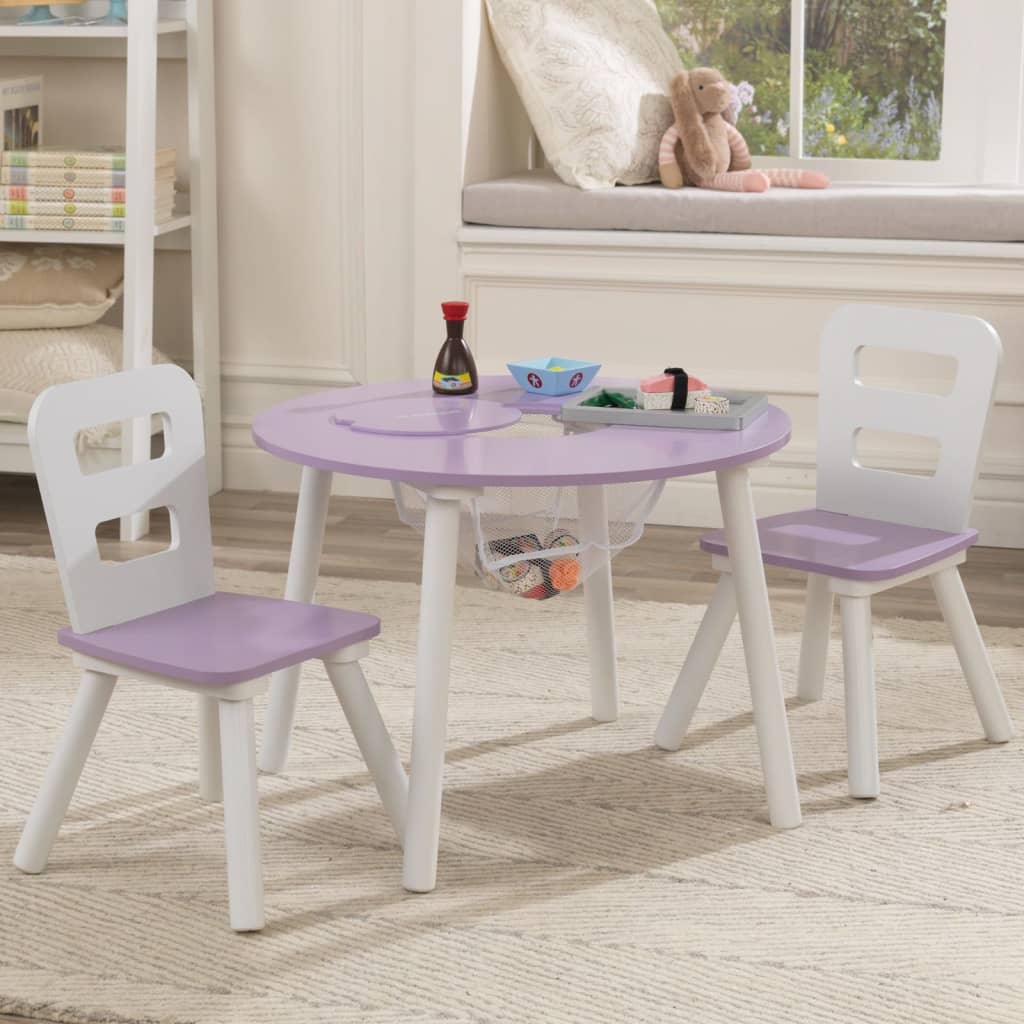 KidKraft Okrągły stolik ze schowkiem i krzesłami, lawendowo-biały