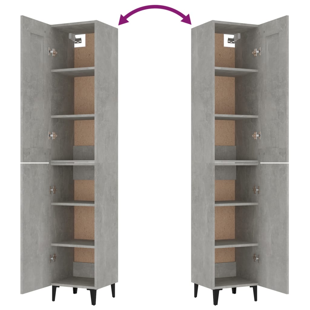 vidaXL Wysoka szafka, szarość betonu, 35x34x180 cm