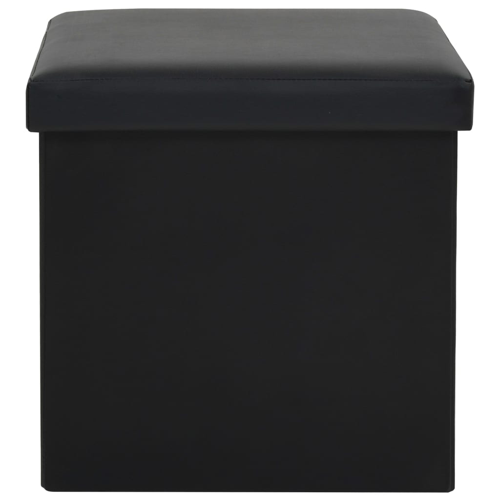 vidaXL Składane stołki ze schowkiem, 2 szt., czarne, sztuczna skóra