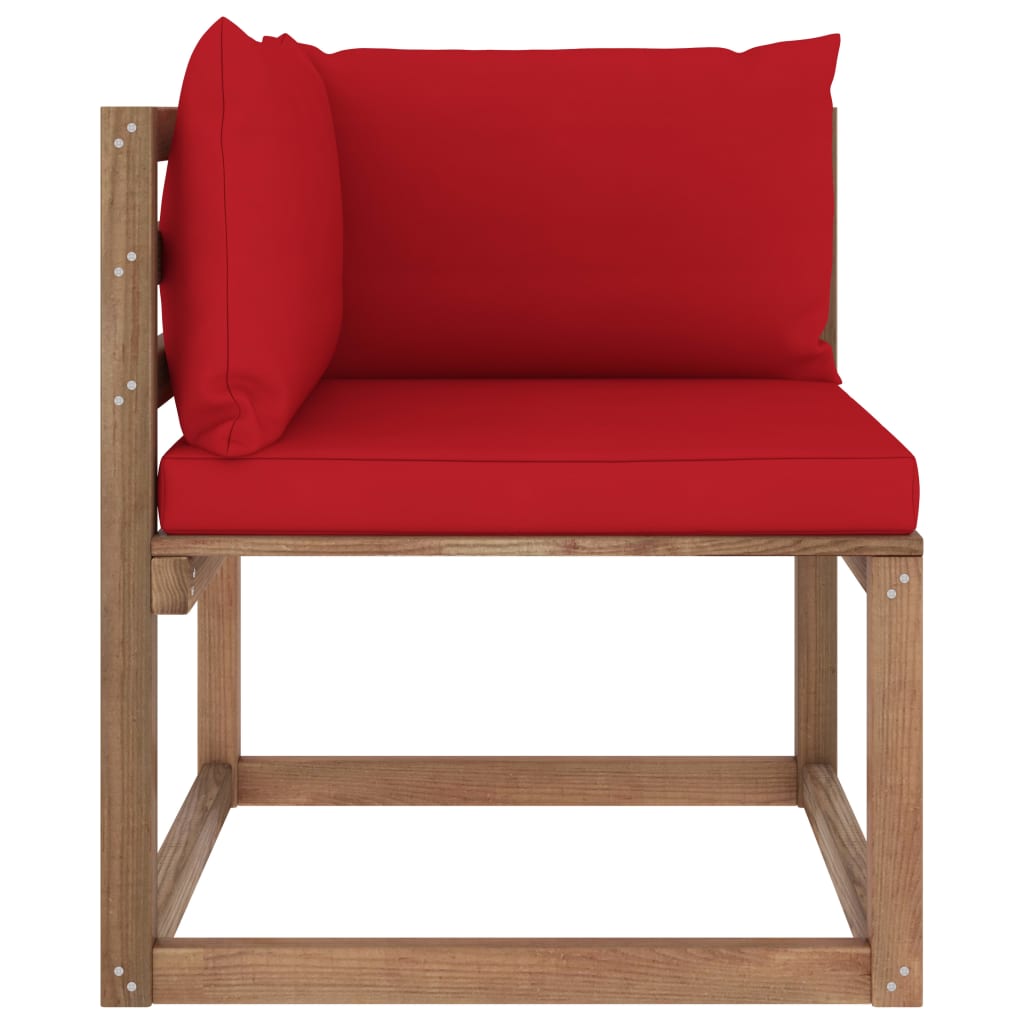 vidaXL Ogrodowa sofa narożna z palet, z czerwonymi poduszkami