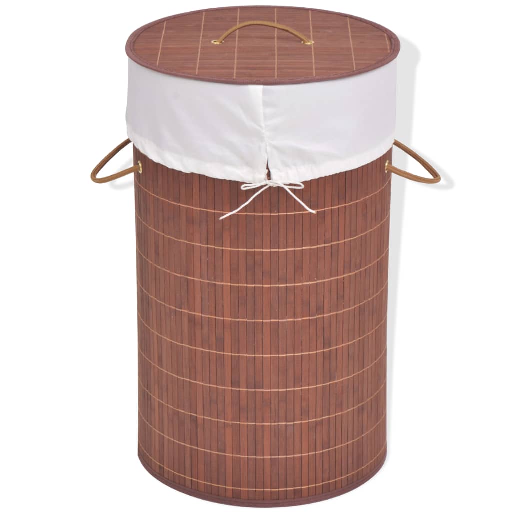 vidaXL Bambusowy kosz na pranie, okrągły, brązowy