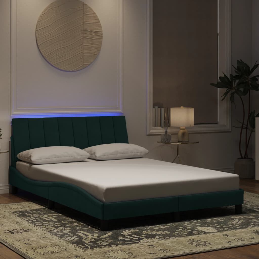 vidaXL Rama łóżka z LED, ciemnozielona, 120x200 cm, aksamitna