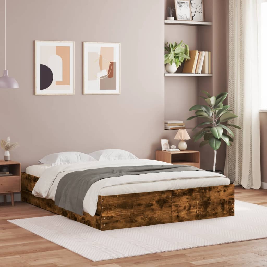 vidaXL Rama łóżka z szufladami, przydymiony dąb, 140x200 cm