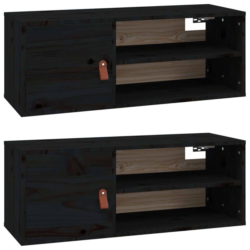 vidaXL Szafki ścienne, 2 szt., czarne, 80x30x30 cm, drewno sosnowe