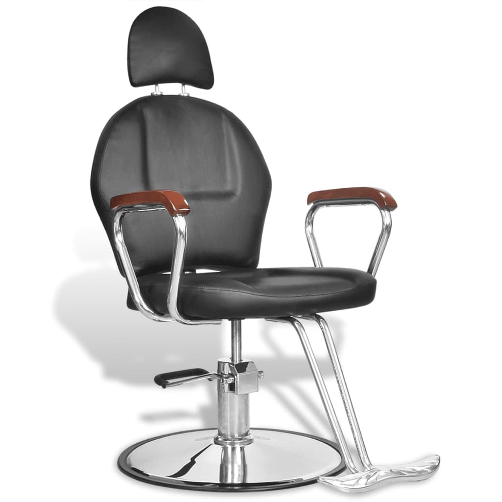 vidaXL Fotel fryzjerski z zagłówkiem, sztuczna skóra, czarny