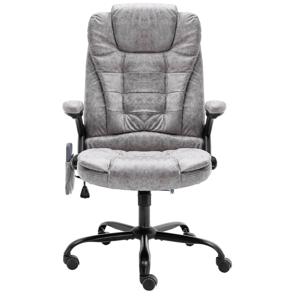 vidaXL Masujące krzesło biurowe, jasnoszare, sztuczna skóra zamszowa