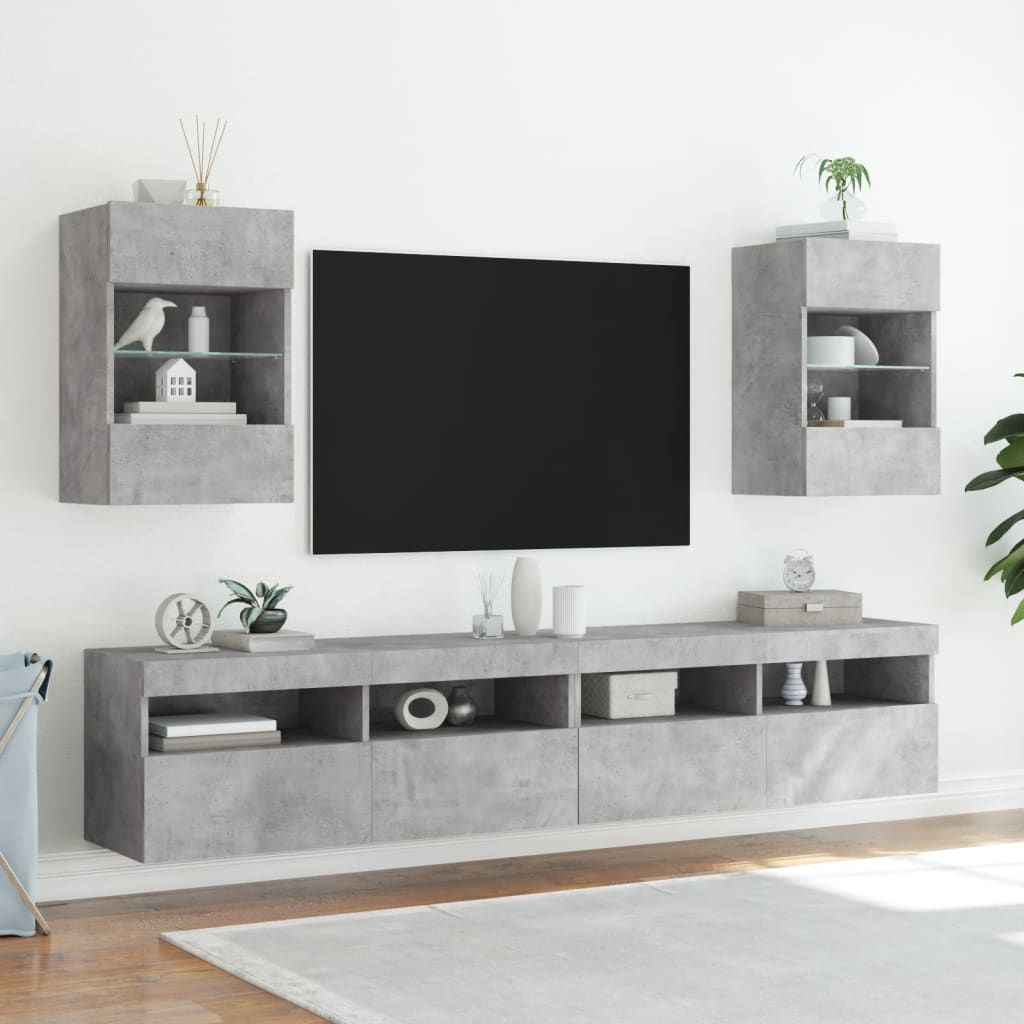 vidaXL Ścienne szafki TV z LED, 2 szt., szarość betonu, 40x30x60,5 cm