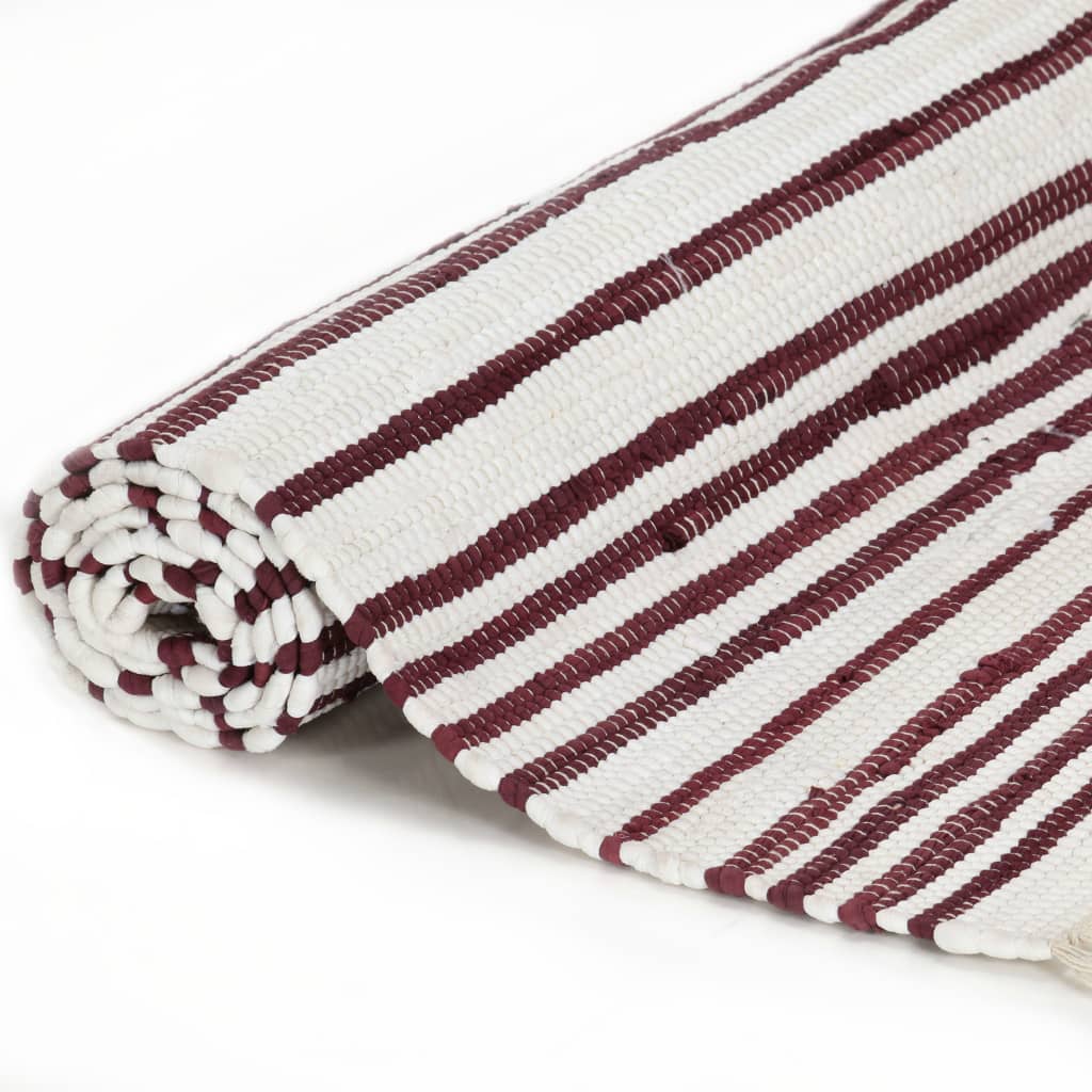 vidaXL Ręcznie tkany dywan Chindi 80x160 cm, bawełna, burgundowo-biały