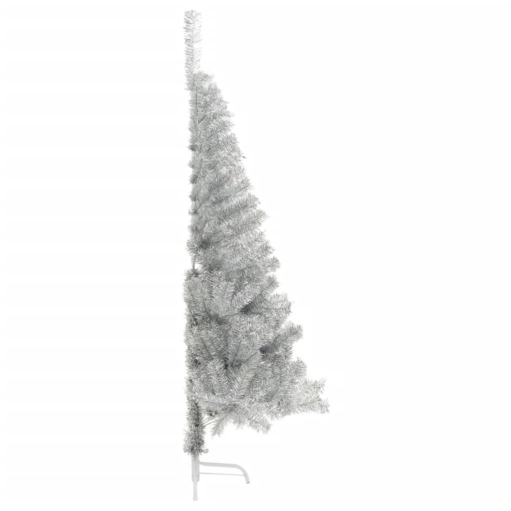 vidaXL Sztuczna choinka połówka ze stojakiem, srebrna, 180 cm, PET