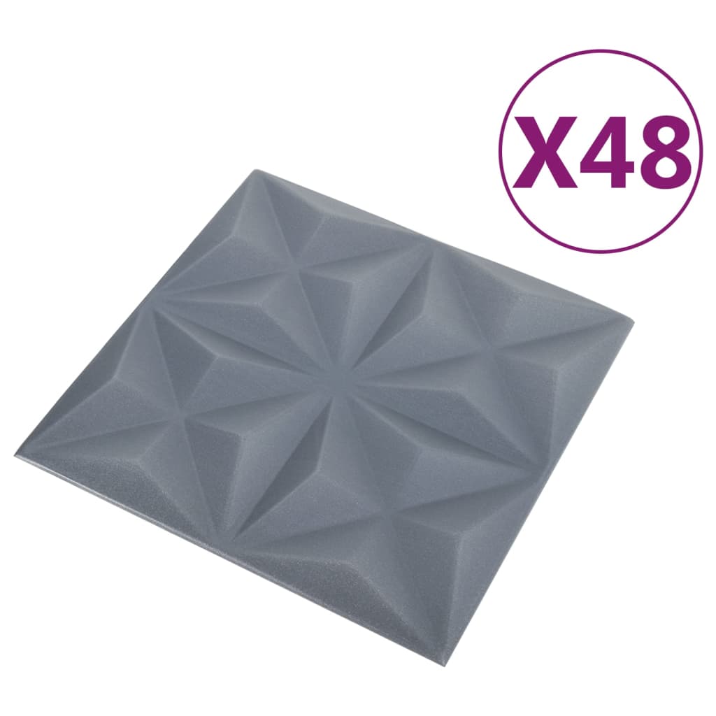vidaXL Panele ścienne 3D, 48 szt., 50x50 cm, szary origami, 12 m²
