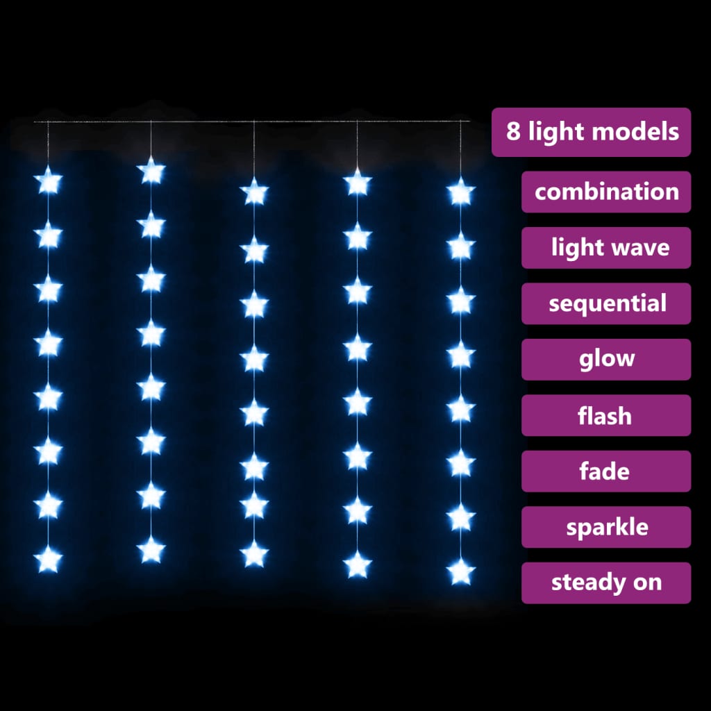 vidaXL Zasłona świetlnych gwiazdek 200 niebieskich diod LED, 8 funkcji