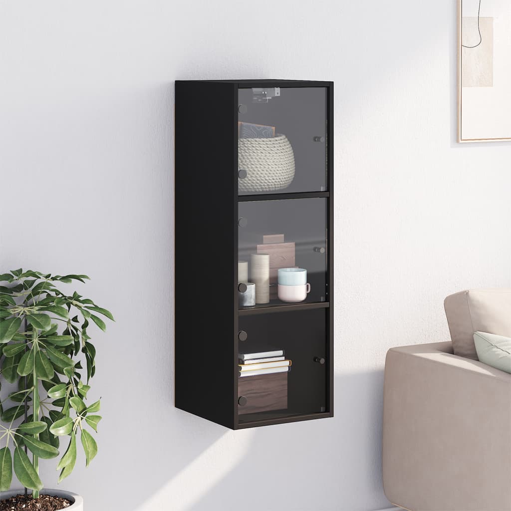 vidaXL Szafka wisząca ze szklanymi drzwiami, czarna, 35x37x100 cm