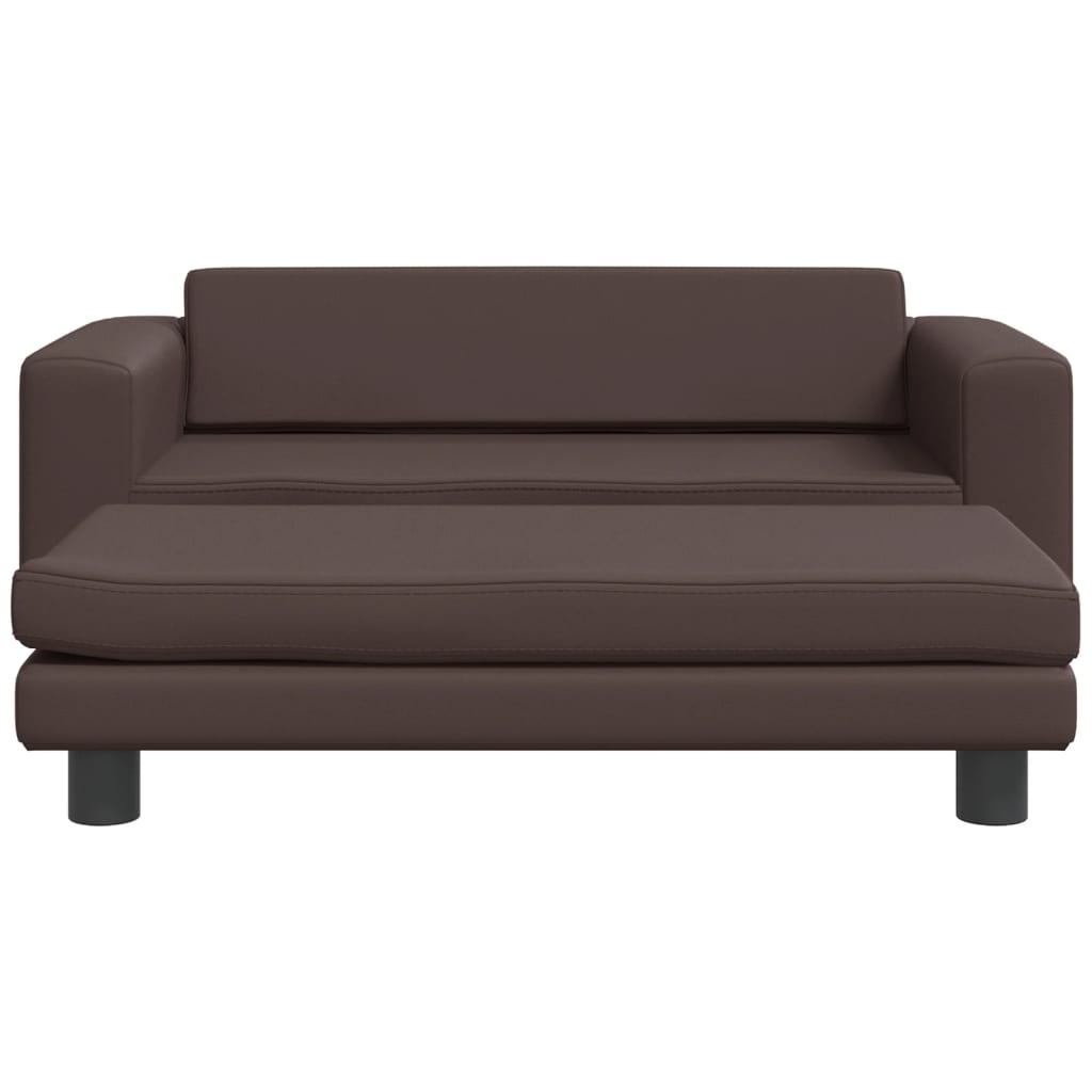 vidaXL Sofa dziecięca z podnóżkiem, brązowa, 100x50x30 cm, ekoskóra