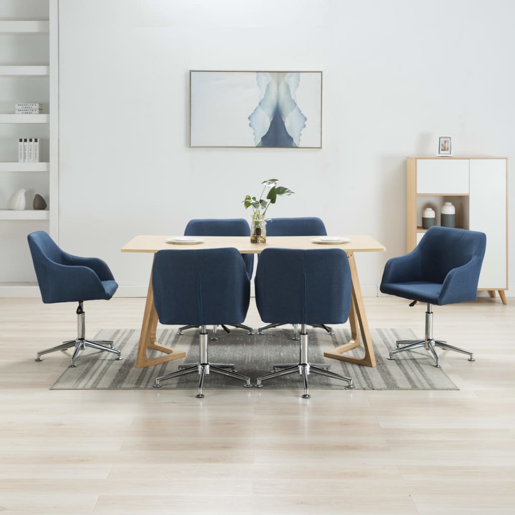 vidaXL Obrotowe krzesła do jadalni, 6 szt., niebieskie, tkanina