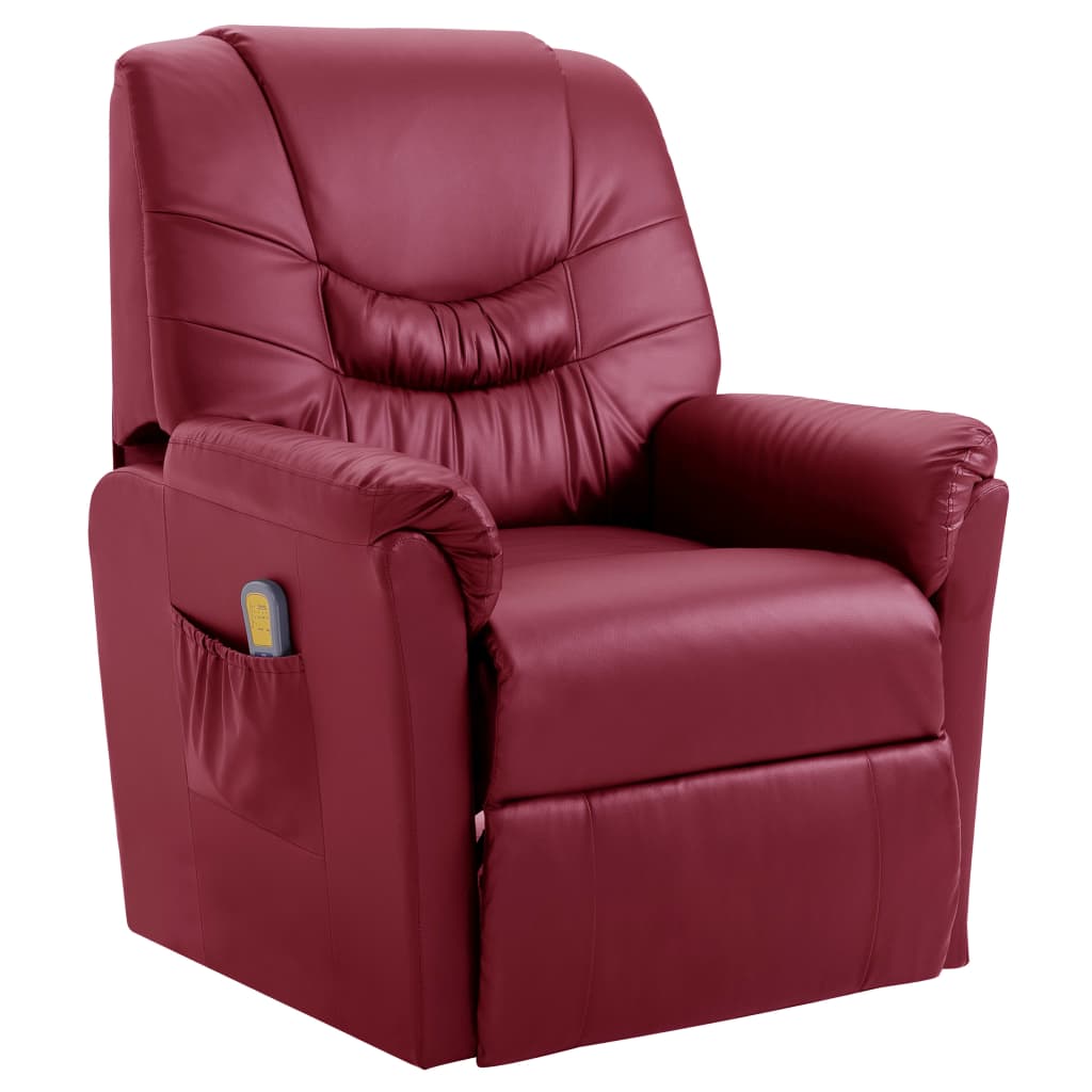 vidaXL Rozkładany fotel masujący, czerwone wino, sztuczna skóra