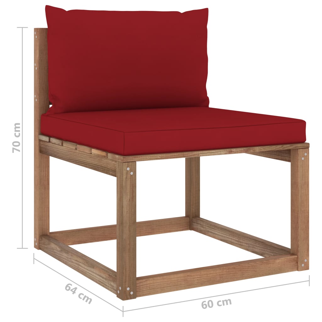 vidaXL Ogrodowa sofa środkowa z palet, z bordowymi poduszkami