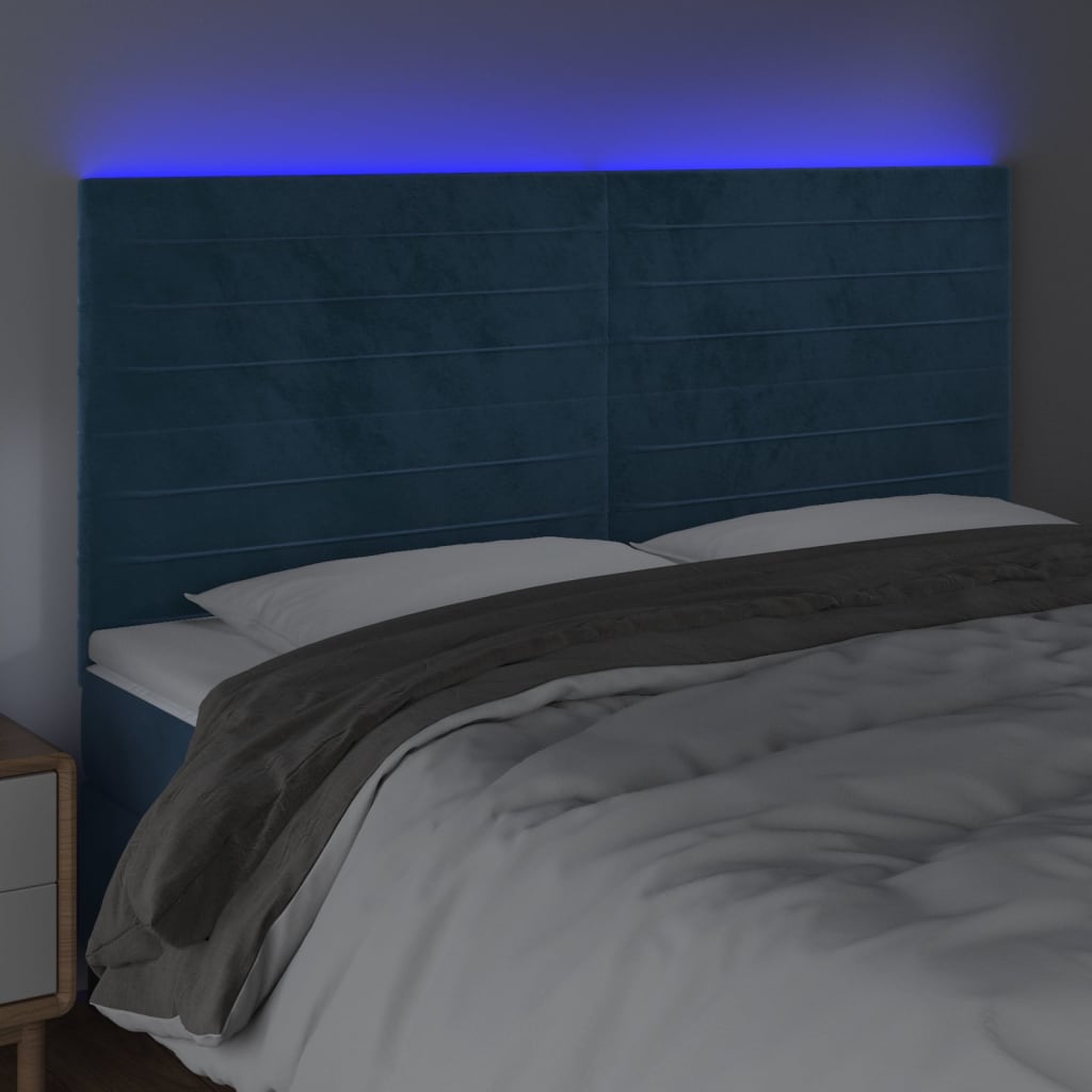 vidaXL Zagłówek do łóżka z LED, ciemnoniebieski, 200x5x118/128 cm