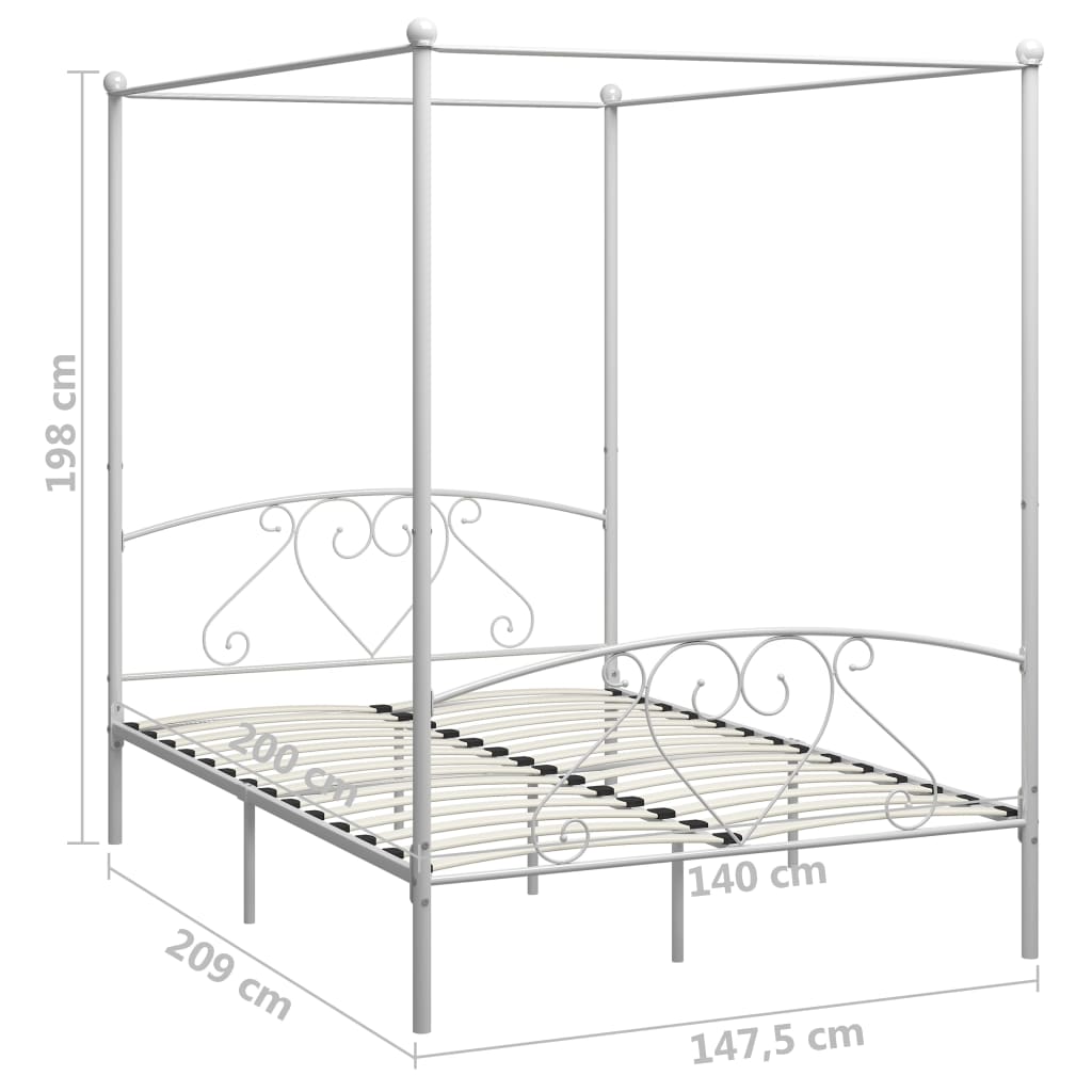 vidaXL Rama łóżka z baldachimem, biała, metalowa, 140 x 200 cm
