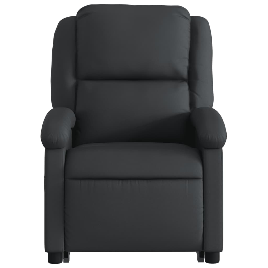 vidaXL Podnoszony fotel masujący, rozkładany, czarny, skóra naturalna