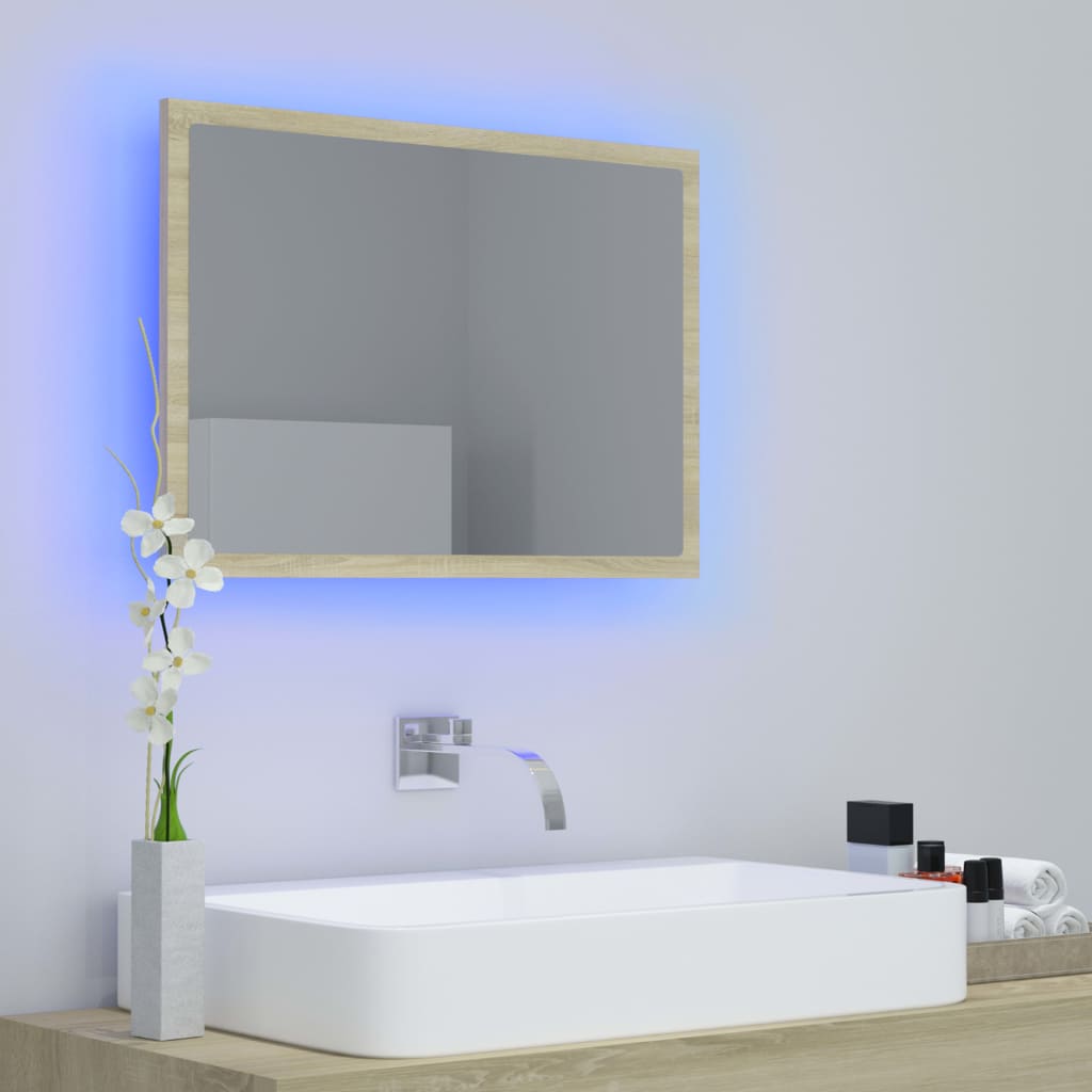 vidaXL Lustro łazienkowe LED, kolor dąb sonoma, 60x8,5x37 cm, akryl