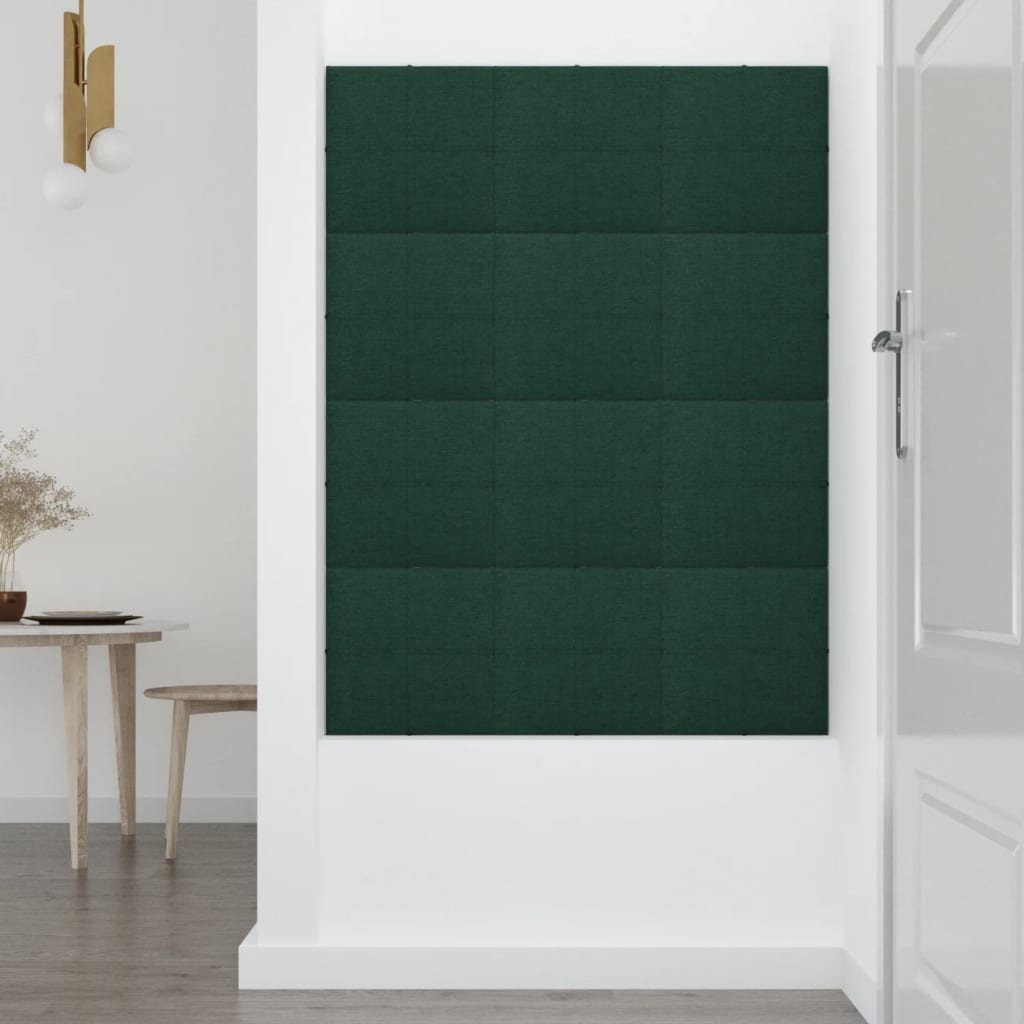 vidaXL Panele ścienne, 12 szt, ciemnozielone, 30x30 cm, tkanina 1,08m²