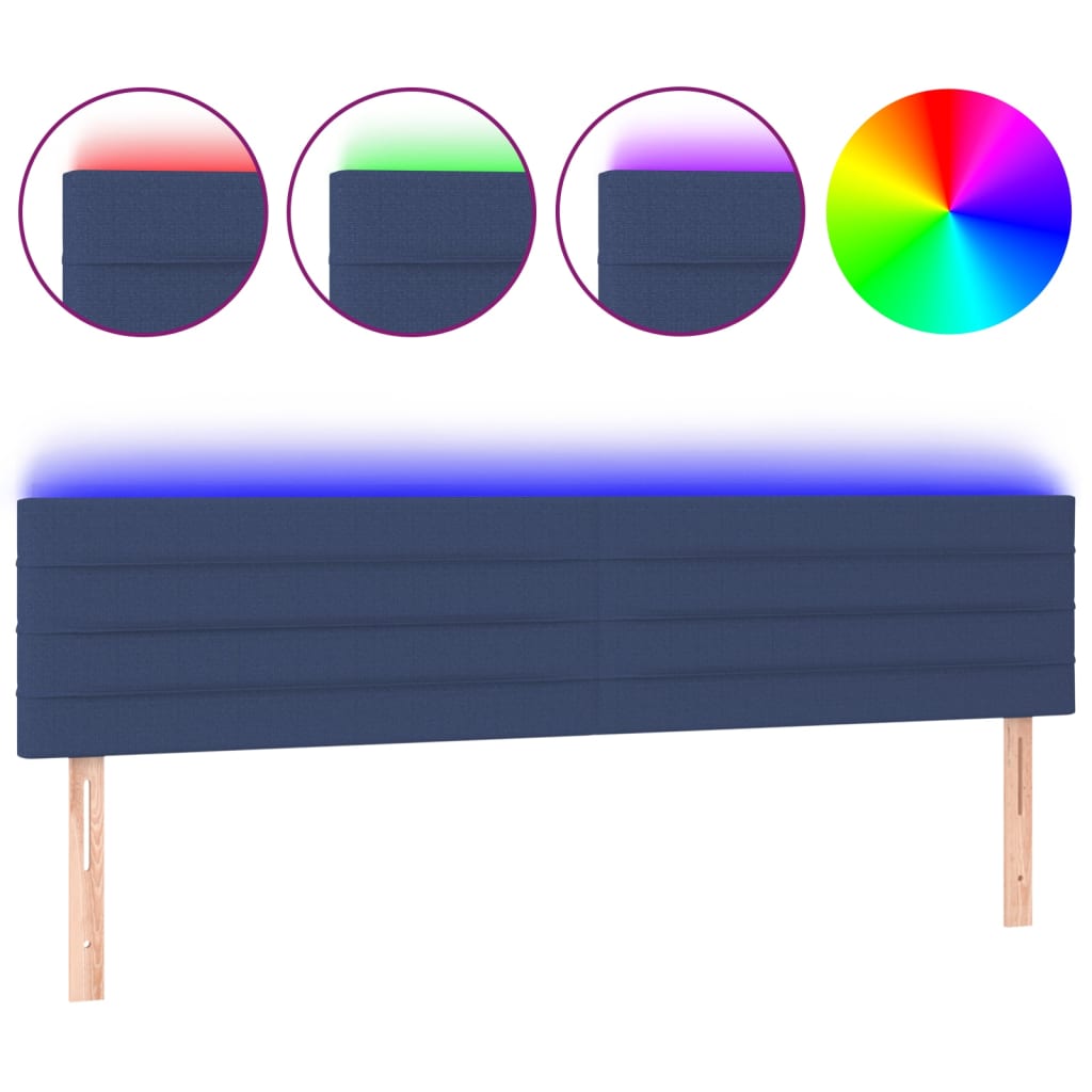 vidaXL Zagłówek do łóżka z LED, niebieski, 180x5x78/88 cm, tkanina