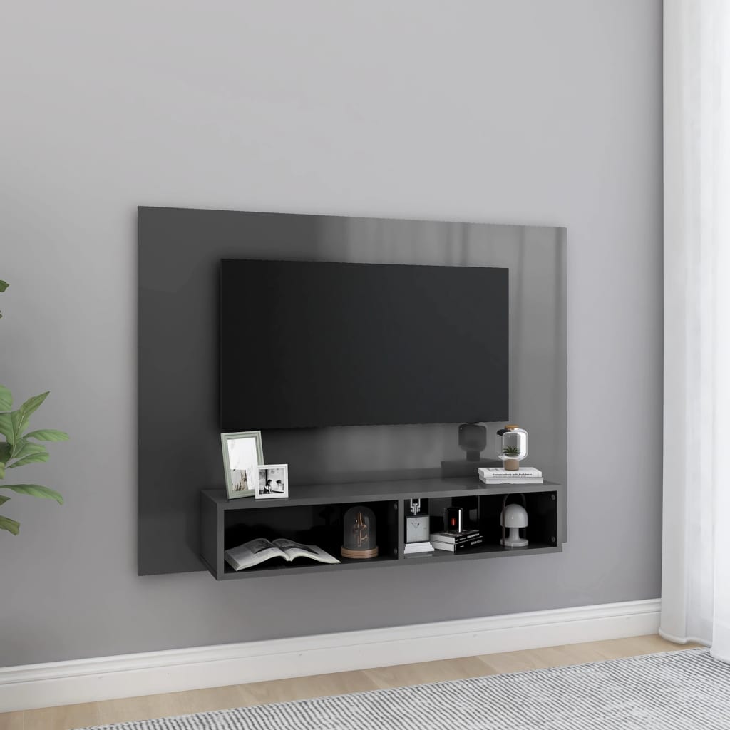 vidaXL Wisząca szafka pod TV, szara, wysoki połysk, 120x23,5x90 cm