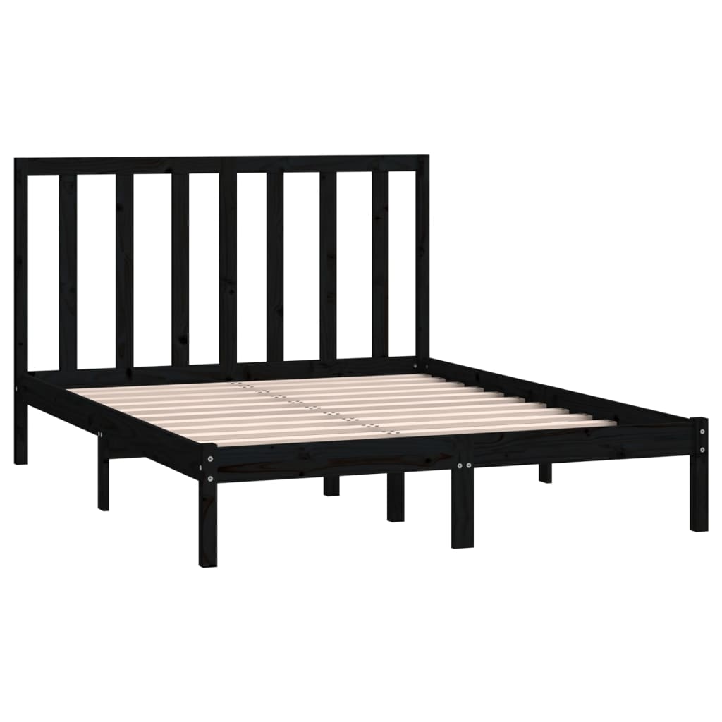 vidaXL Rama łóżka, czarna, lite drewno sosnowe, 140x190 cm