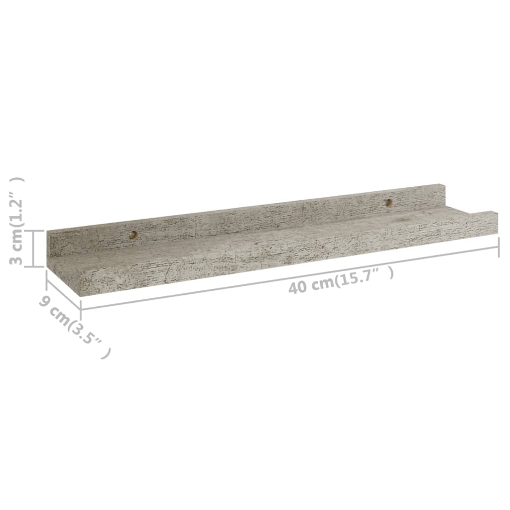 vidaXL Półki ścienne, 2 szt., szarość betonu, 40x9x3 cm
