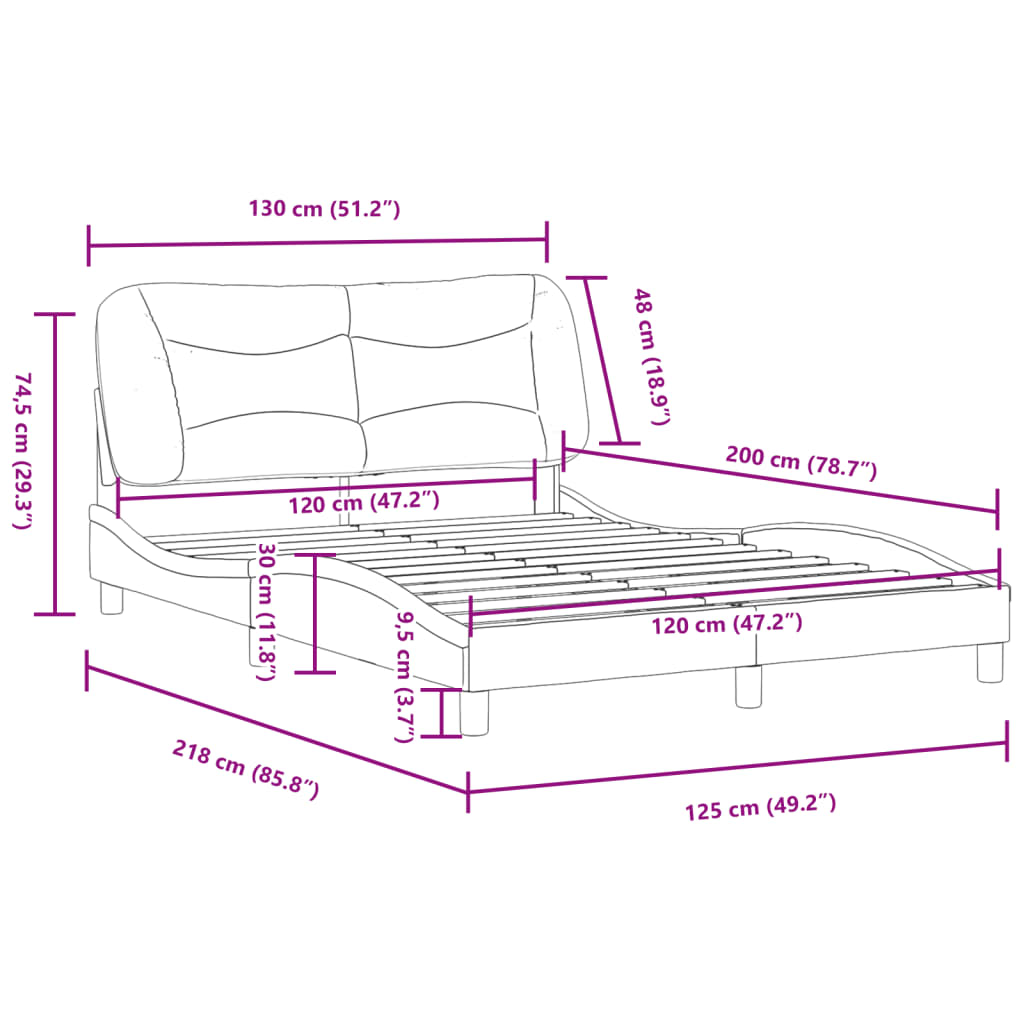 vidaXL Rama łóżka z zagłówkiem, szara, 120x200 cm, sztuczna skóra