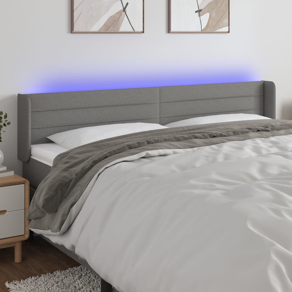 vidaXL Zagłówek do łóżka z LED, ciemnoszary, 163x16x78/88 cm, tkanina