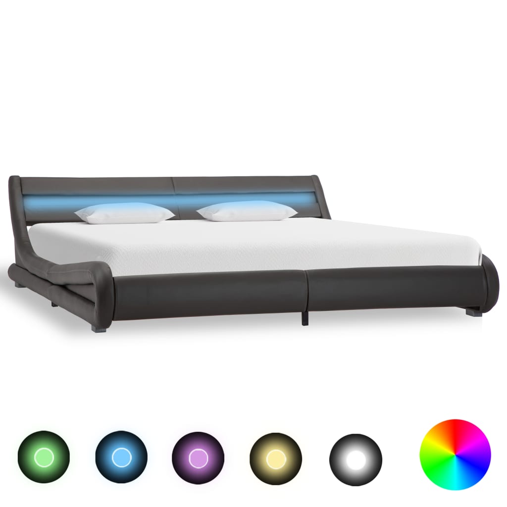 vidaXL Rama łóżka z LED, szara, sztuczna skóra, 180 x 200 cm