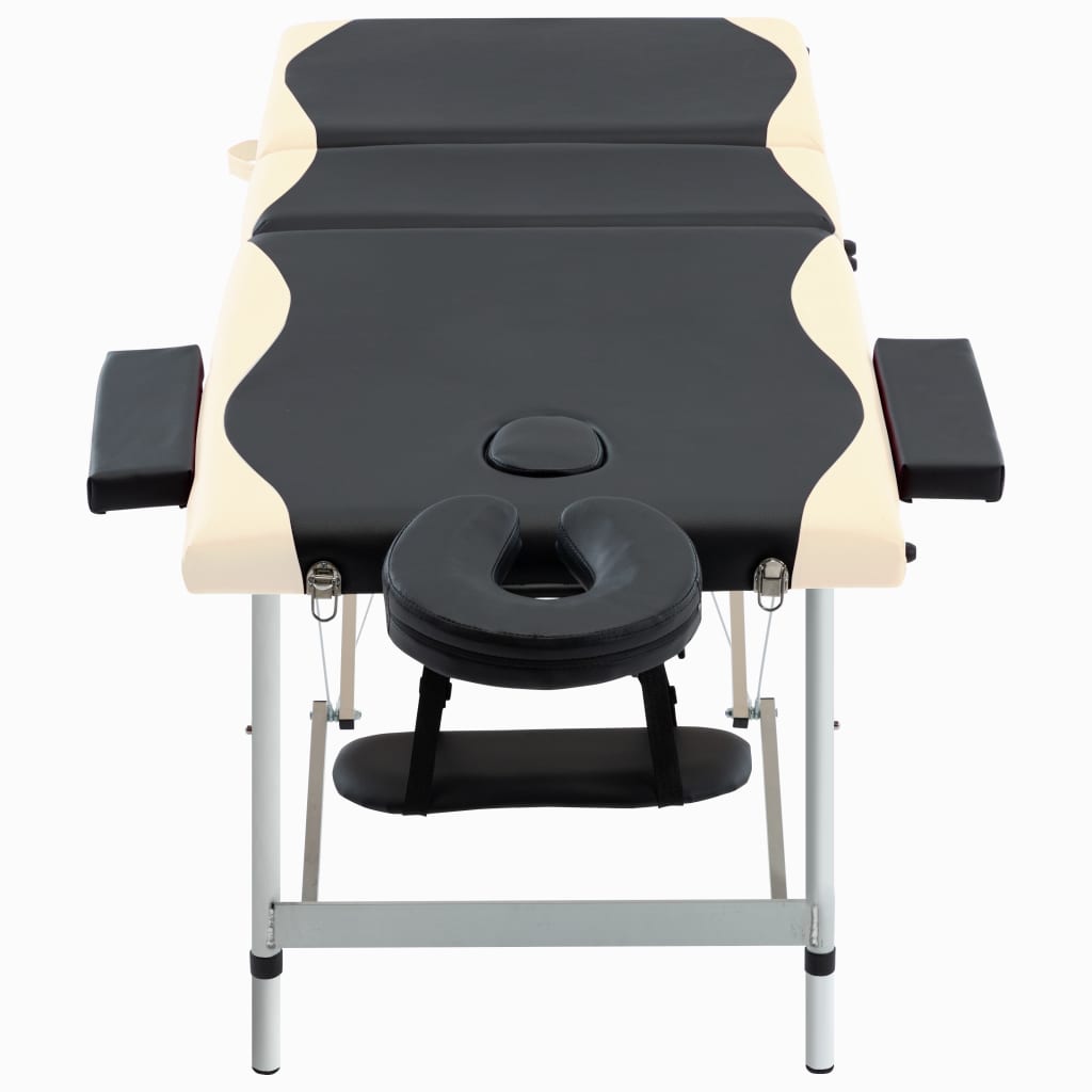 vidaXL Składany stół do masażu, 3-strefowy, aluminiowy, czarno-beżowy